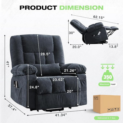 BOSMILLER Power Lift Recliner Chair with Massage and Heat for Elderly,Electric Lift Chair with USB Charging Runction and Side Pockets, Suitable for Living Rooms and bedrooms,Blue