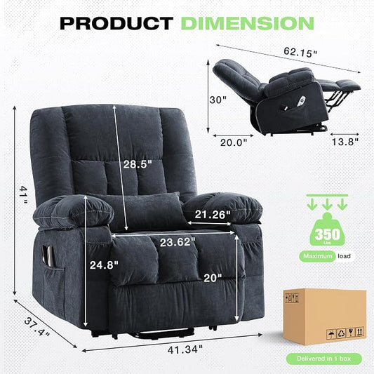 BOSMILLER Power Lift Recliner Chair with Massage and Heat for Elderly,Electric Lift Chair with USB Charging Runction and Side Pockets, Suitable for Living Rooms and bedrooms,Blue