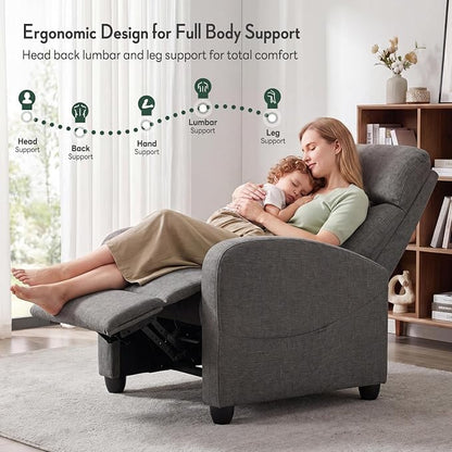Massage Recliner Chair, Recliner Sofa Fabric for Adults, Recliners Home Theater Seating with Lumbar Support, Reclining Sofa Chair for Living Room, Greige
