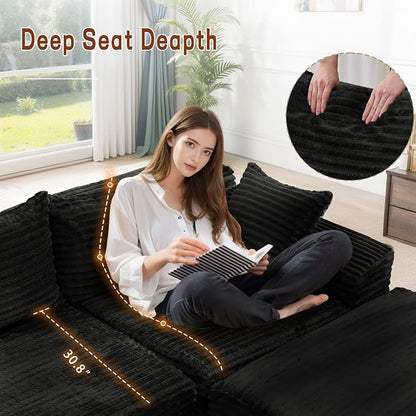 Korser 108" L-Shaped Modular Sectional Sofa with Chaise, Boneless Comfy Corduroy Fluffy Couch with Deep Seat and Side Pockets, Flexible Module Combination for Living Room, No Assembly, Side Pockets