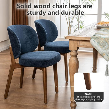 YOUNIKE Dining Chairs Set of 8 Modern Kitchen Dining Room Chairs Navy Blue | Chenille Fabric Upholstered Armless Side Accent Chair with Back Wide Padded Seat Wooden Leg, Soft, Breathable, Comfortable