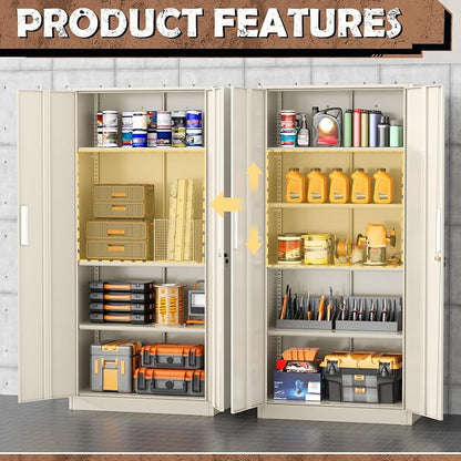 INTERGREAT Metal Lockable Storage Cabinet, 72” Storage Cabinet with 2 Doors and 4 Adjustable Shelves for Office, Home, Garage, Pantry (Assembly Required, Gray)