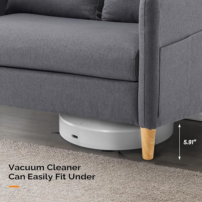 VINGLI 47" Small Couch, Dark Grey Linen Loveseat Sofa Mini Couch Mid Century Modern Decor Love Seat for Small Spaces Living Room, Bedroom, Play Room