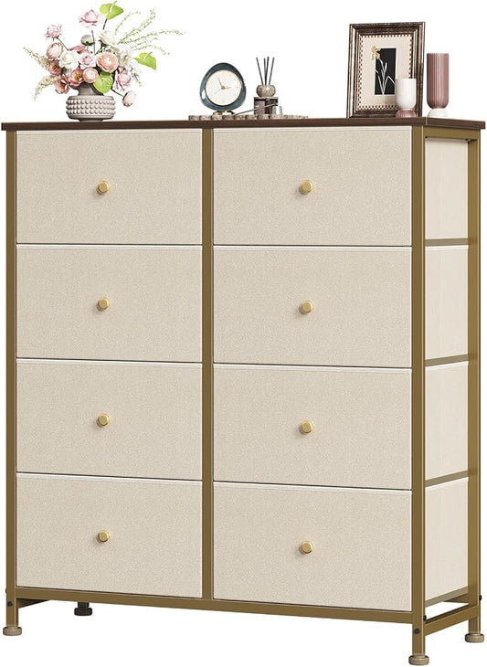 Sweetcrispy 8 Drawer Dresser for Bedroom, Organizer Storage Drawers, Khaki | Fabric Storage Tower, Chest of Drawers with Steel Frame, Wood Top for Living Room, Closet