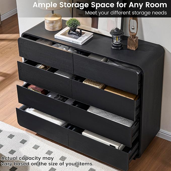 Standifurno Black Dresser with 8 Drawers, Modern Chest of Drawers with Deep Drawers, Big Storage Organizer for Bedroom, Living Room, Hallway, 47’’Wide