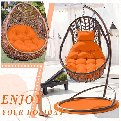 Tudomro Orange Waterproof Egg Chair Cushion with Pillow Filling 2.58 kg Replacement Rocking Wicker Chair Cushion 48" x 32" High Back Hanging Swing Hammock Pad Thicken for Outdoor Patio Garden