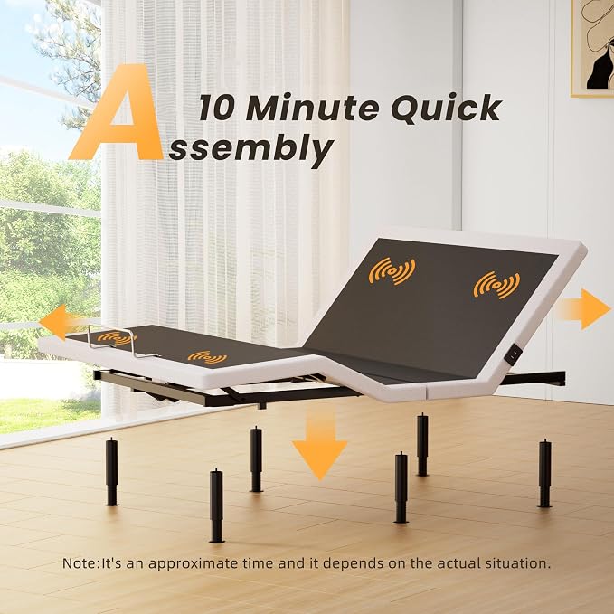 Adjustable Bed Frame King Size with Massage, Wireless Remote, Head Foot Incline, USB, Underbed Light Easy Assembly, Zero Gravity, Bedframe Basic with Quiet Motor