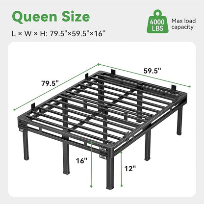 Superay Queen Bed Frame, 16 inch Metal Bed Frame & Box Spring 2 in 1 Design, Double Layer Bed Frame with Rounded Legs, Heavy Duty Platform Support 4000lbs, with Matress Gasket & headboard Adapter