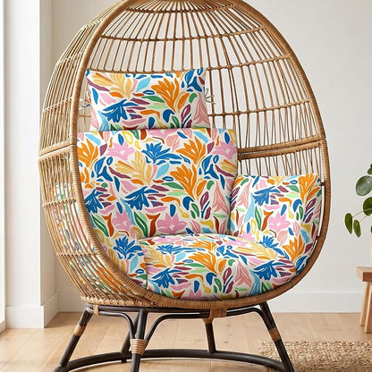 MAGIC ELEPHANT Egg Chair Cushion, Memory Foam Indoor Outdoor Hanging Egg Chair Cushion Replacement, Patio Basket Swing Cushion with Headrest (Multicolor Leaves)