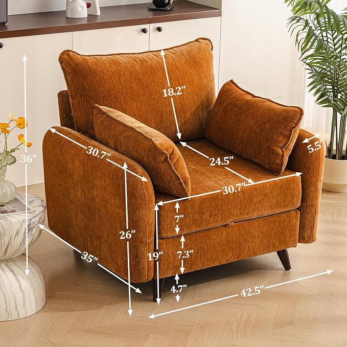 Rexulqo Oversized Accent Chair Set of 2,All Seats Storage,Comfy Armchair,24.5'' Deep Seat,Upholstered Living Room Chairs,Big Reading Chair for Bedroom,Office,Chenille,Yellow