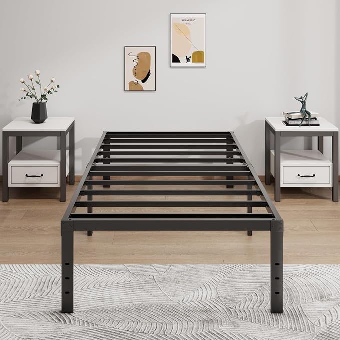 LUMUNANCE Metal Bed Frame Twin Size - 16 Inch Heavy-Duty Twin Platform Bed Frame No Box Spring Needed, Easy Assembly, Noise-Free, Sturdy Mattress Foundation, Underbed Storage Space