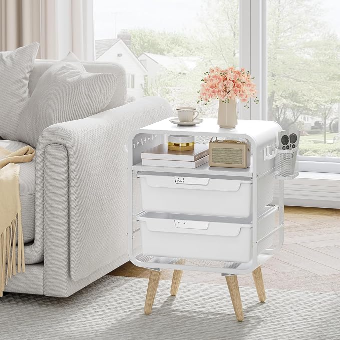SYKIARIOL Kids Nightstand,White Night Stand,White Side Table,Bedside Table,Cute End Table with Storage Drawer for Girls boy