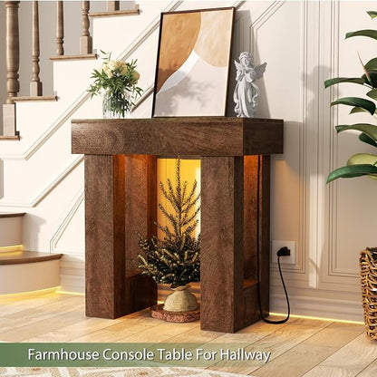 Unikito 32" Entryway Table with Socket and Sensor Light, Narrow Console Table with Storage Behind Couch, Farmhouse Entry Way Tables with Open Storage for Entrance/Hallway/Living Room