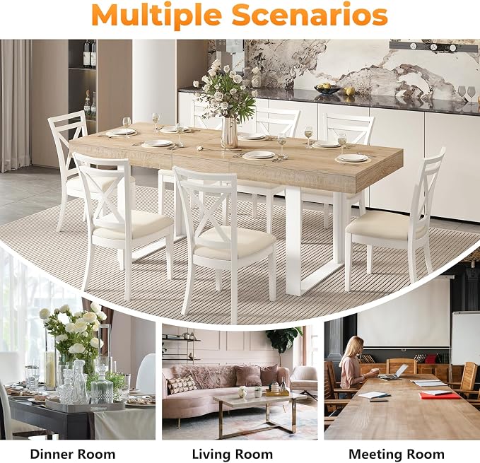 Zevemomo 63"-78.7" Expandable Dining Table, 6-8 Extendable Dining Table, Rectangle Conference Table, Farmhouse Kitchen Table with Slide Track, Tapered U-Shaped Wood Legs for Office, Living Room-Oak