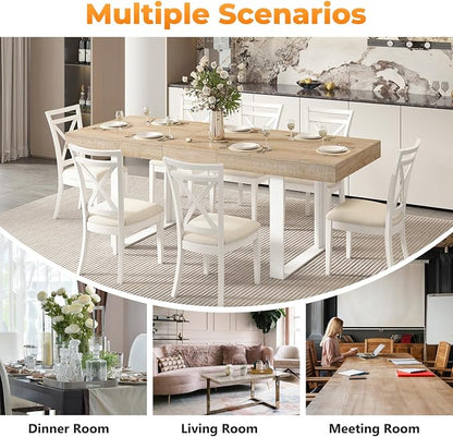 Zevemomo 63"-78.7" Expandable Dining Table, 6-8 Extendable Dining Table, Rectangle Conference Table, Farmhouse Kitchen Table with Slide Track, Tapered U-Shaped Wood Legs for Office, Living Room-Oak