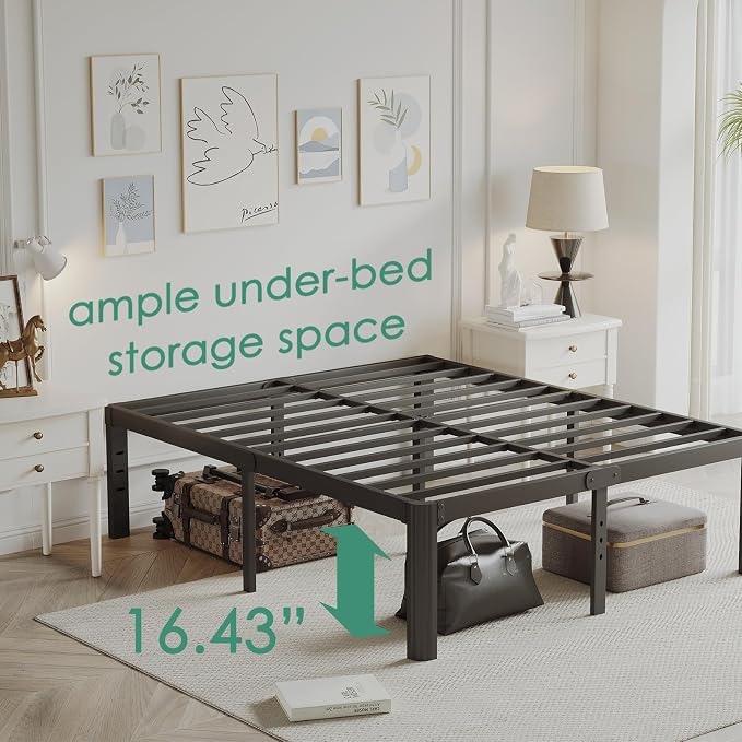 18 Inch High Platform Metal King Size Bed Frame, King Bed Frame no Box Spring Needed, Heavy Duty, Noise Free, Easy Assembly, Black