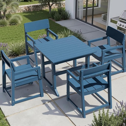 Shintenchi 5 Pieces Outdoor Dining Set,HDPE Outdoor Table and Chairs Set for 4,All Weather Patio Furniture Sets,Modern Wooden Textured Dining Sets for Backyard,Garden,Blue