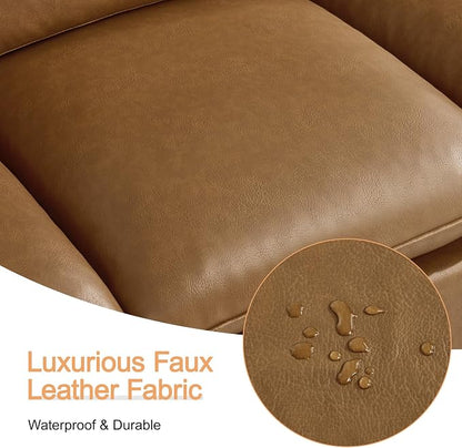 118" Faux Leather Modular Sectional Sofa with 2 Ottoman, Oversized 4 Seater Couch with Curved Armrests, Cloud Modern U-Shaped Sofa Deep Seat for Living Room, Light Brown