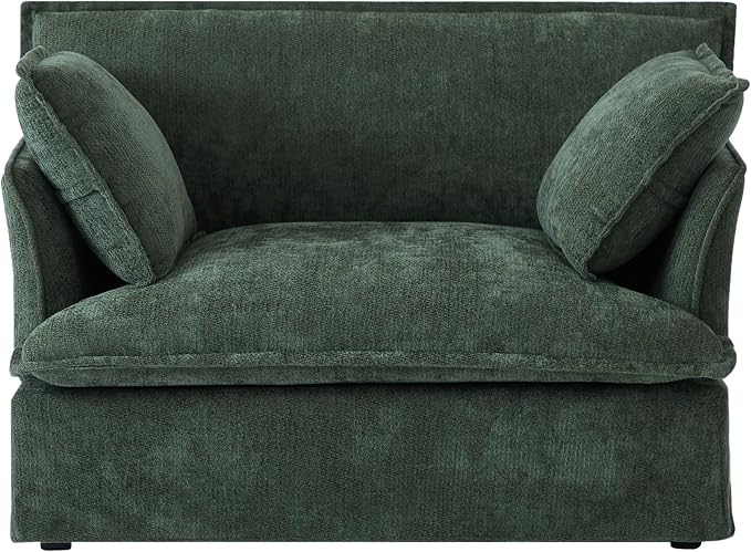 ERYE 47" Chenille Upholstered Accent Chair Wide Seat Armchair for Living Room Bedroom, Modern Upholstered Armchair W/ 2 Pillows and USB-C Ports for Home Apartment Office