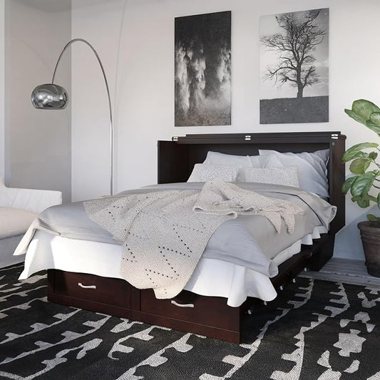 AFI, Monroe Queen Murphy Bed Chest with 6" Mattress, Storage Drawer & Built-in USB Charger, Espresso