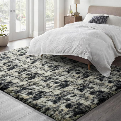Ophanie Black Gold and Grey Area Rugs for Living Room 5x7,Dark Black Gold Fluffy Shag Large Fuzzy Plush Soft Carpets,Floor Shaggy Rugs for Bedroom,Carpet for Dorm Decor with Over 99 pcs Pile fibers