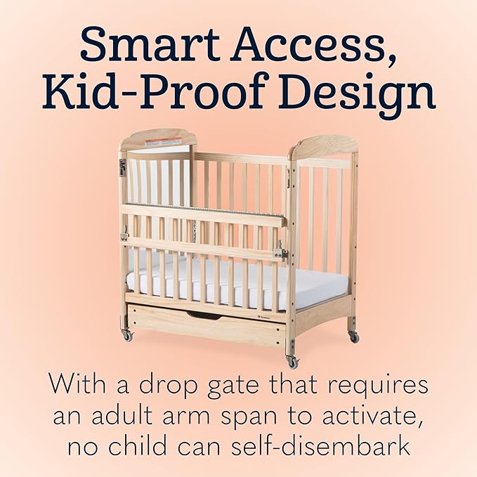 Foundations Serenity SafeReach Clearview Crib, White, Adjustable Mattress Board, Compact Wooden Baby Crib, Clear End Panels for Child Visibility, Includes 3” Foam Mattress