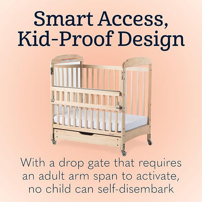 Foundations Serenity SafeReach Clearview Crib, White, Adjustable Mattress Board, Compact Wooden Baby Crib, Clear End Panels for Child Visibility, Includes 3” Foam Mattress