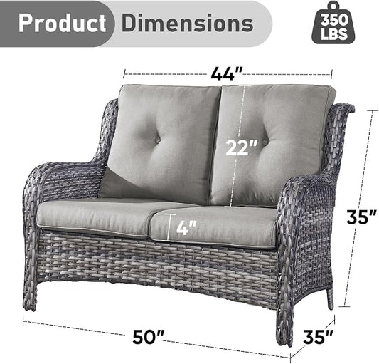 Outdoor Loveseat Sofa-2 Seater Rattan Wicker Patio Couch High Back Patio Sofa for Porch Deck Backyard-Greywicker/Grey