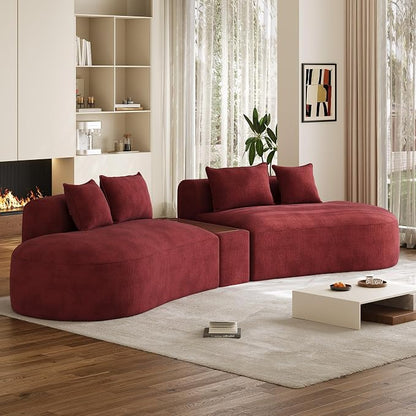 153.3" Oversized Curved Sectional Sofa, Luxury Chenille Cloud Couch for Living Room, Large Modern Modular Deep Seat Sofa with Movable Coffee Table & USB, No Assembly Needed, Red