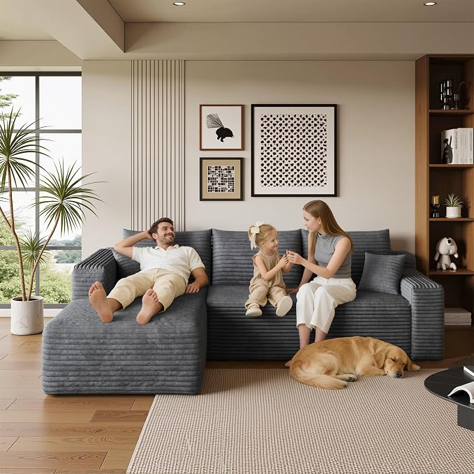 AUGOP 96" Sectional Couches for Living Room Modern Modular Sofa with L-Shape Couchs Upholstered Boneless Couch Deep Seat Sectional Couch with Chaise (Dark Grey, 96" Left Facing Chaise+2Seaters)