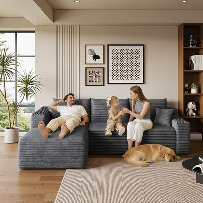 AUGOP 96" Sectional Couches for Living Room Modern Modular Sofa with L-Shape Couchs Upholstered Boneless Couch Deep Seat Sectional Couch with Chaise (Dark Grey, 96" Left Facing Chaise+2Seaters)