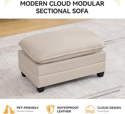 WUTUTUEE 35'' Modern Leather Cloud Sofa Ottoman,Rectangle Ottoman for Modular Sectional Sofa, Leather Beige