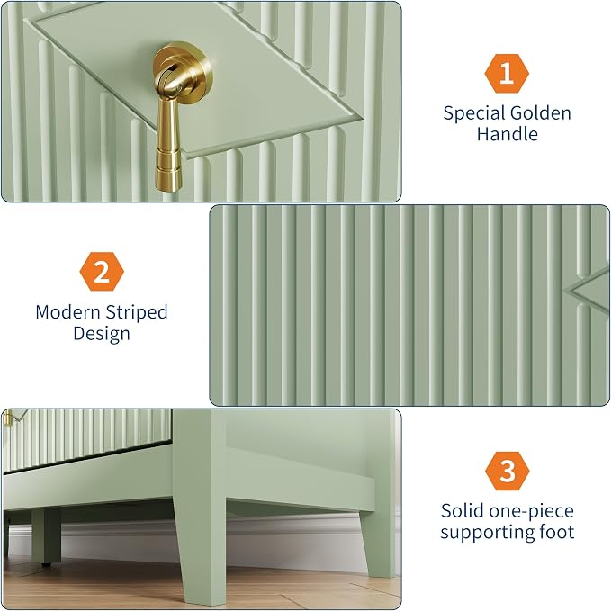 GarveeHome Fluted Dresser for Bedroom, 47.2 Inch Wide 6-Drawer Wood Dresser, Modern Chest of Drawers, Storage Organizer Cabinet for Living Room, Hallway, Entryway, Green