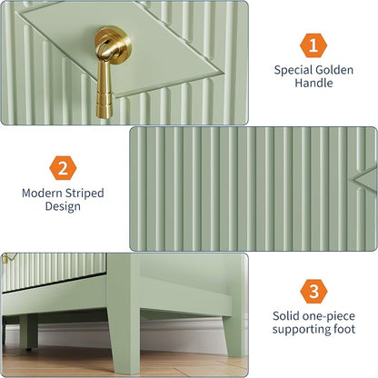 GarveeHome Fluted Dresser for Bedroom, 47.2 Inch Wide 6-Drawer Wood Dresser, Modern Chest of Drawers, Storage Organizer Cabinet for Living Room, Hallway, Entryway, Green