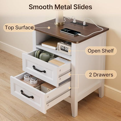 Gizoon 3 Piece Bedroom Furniture Set, 7 Modern Farmhouse DrawerDresser and 2 Nightstands with Charging Station