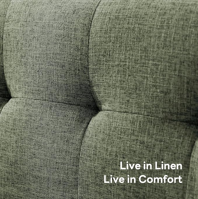 Tbfit 65" W Loveseat Sofa, Mid Century Modern Couches Love Seats for Living Room, Button Tufted Upholstered Small Couch for Bedroom, Solid and Easy to Install Love Seats Furniture, Green
