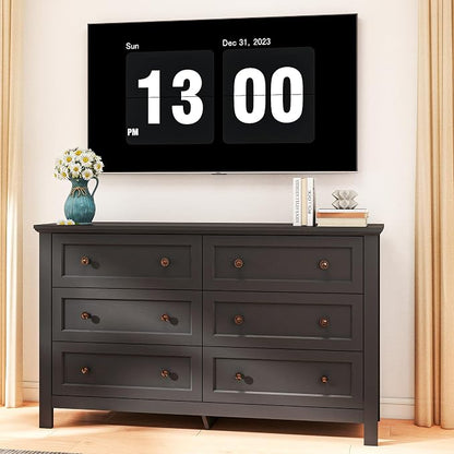Farmhouse Dresser Nightstand Sets, 3-Piece Bedroom Furniture Set for Home | 5/6 Drawer Dresser Closet & 3 Drawer Nightstand, Chest of Drawers for Bedroom, Living Room, Entryway, Black