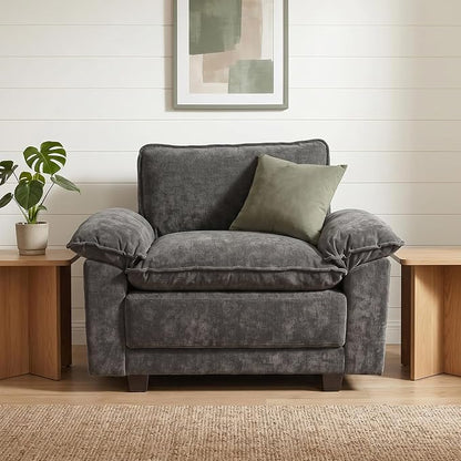 Modern Cloud Single Sofa, Comfy Chenille Couch for Living Room, Black | Cloud Couch，Comfortable Cushioning，Cozy Armrest Support，Modern Appearance，Easy Assembly, Sturdy Frame