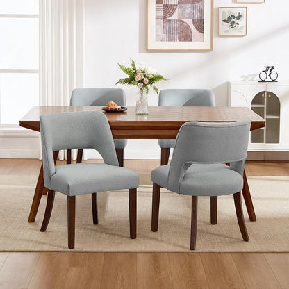 Dining Chairs Set of 6,Modern Dining Room Chairs with Thick Cushions,Upholstered Linen Fabric Kitchen Chairs for Kitchen Dining Room LIGHTGREY