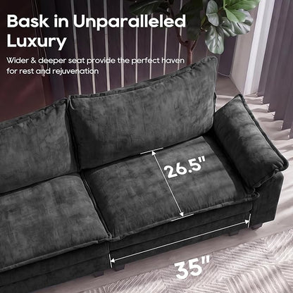URRED Oversized Modular Sectional Sofa, 157" U Shaped Modern Comfy Cloud Couch with Movable Ottoman & Pillows, Deep Seat Couches for Living Room, Bedroom or Apartment (Chenille Black, 157" U Shaped)