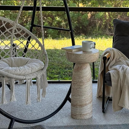 24" Side Table Outdoor, Large Modern Geometric End Table | Multi-Functional Coffee Table Doubles as Planter Stand for Garden, Balcony, or Porch. Decorative Pedestal Design
