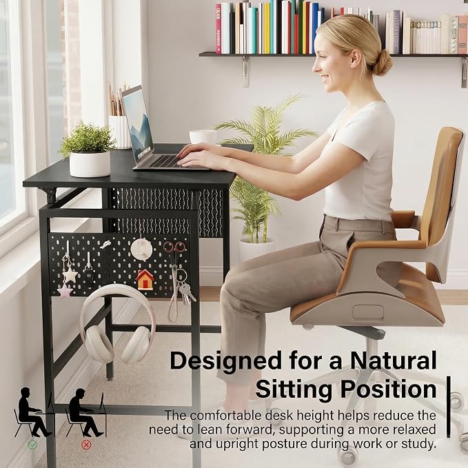 Hadulcet Folding Desk, Small Foldable Desk 40" for Small Spaces, Space Saving Computer Table with 2 Movable Pegboard Panels, Easy Assembly for RV & Study Room & Office, Black