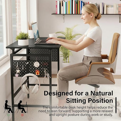 Hadulcet Folding Desk, Small Foldable Desk 40" for Small Spaces, Space Saving Computer Table with 2 Movable Pegboard Panels, Easy Assembly for RV & Study Room & Office, Black
