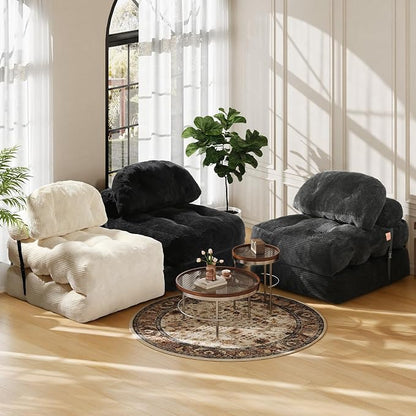 Folding Sofa Bed, Convertible Chair Bed with Back Support and Pillow Futon,Foldable Boneless Chair for Living Room/Guest Use/Home Office, Foldable Couch for Adults, Beige