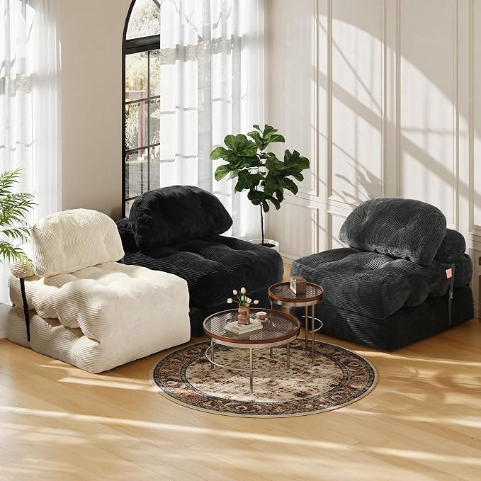 Folding Sofa Bed, Convertible Sleeper Chair with Back Support and Pillow Futon,Boneless Foldable Couch for Living Room/Guest Use/Home Office, Foldable Chair Bed for Adults, Black