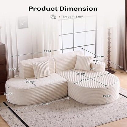 Modern Curved Boneless Sofa Couch, L-Shaped Corner Sofa, Corduroy Upholstered Cloud Sectional Couch for Living Room, Bedroom and Apartment,No Assembly Needed(Beige, Right Hand Facing)