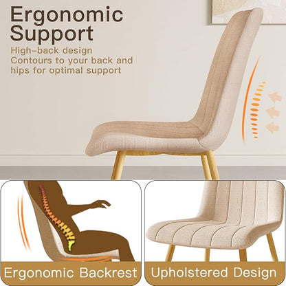 High Back Upholstered Dining Chairs Set of 4, Beige | Breathable Linen Fabric, Sturdy Metal Frame, Modern Dining Chairs for Kitchen Dining Room & Cafe, 300lbs Capacity, Save-space