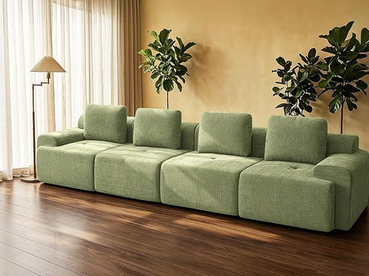 159" Oversized Boneless Couch, Comfort Cloud Sectional Couches for Living Room, Modular Sofa High Back & Extra Deep Seat, No Assembly, Soft Chenille Fabric (Olive Green, 159 inch-（4+0）)