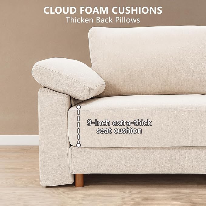 Oversized Modular Cloud Couch with Removable Washable Cover, L -Shaped Sectional for Large Living Room, Plush Chenille & Deep Seat（Beige）