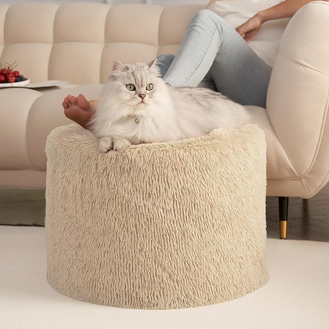 Hansleep Whole Foam Pouf Ottoman, Durable Sturdy Stool with Washable Cover Brown